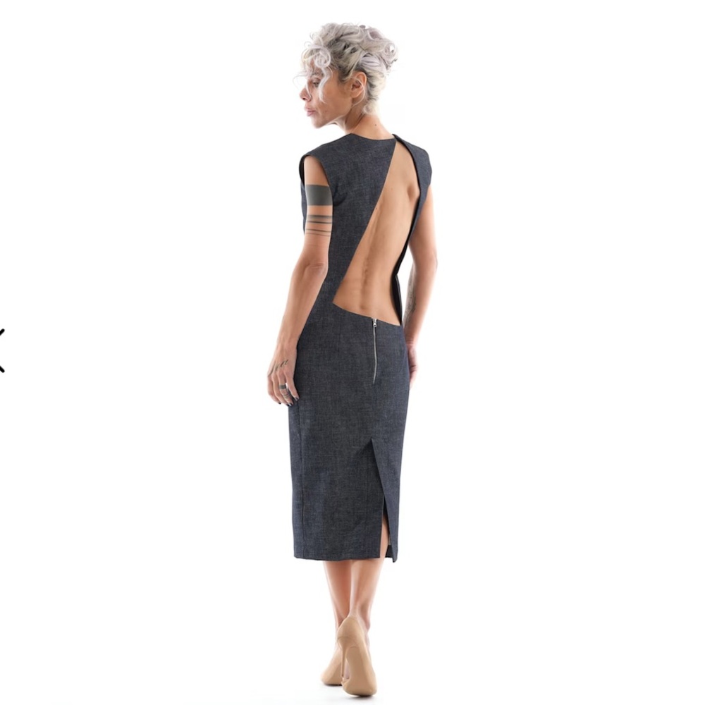 Locker Room Denim Cutout Open Back Midi Dress
